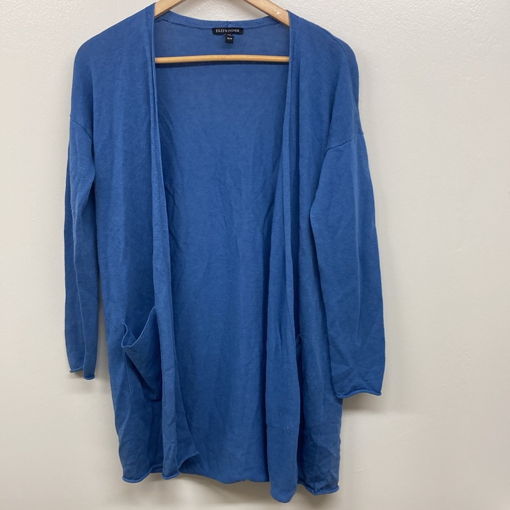 Eileen Fisher Organic 70% Linen/ 30% Organic Cotton Blend Blue Sweater NWOT